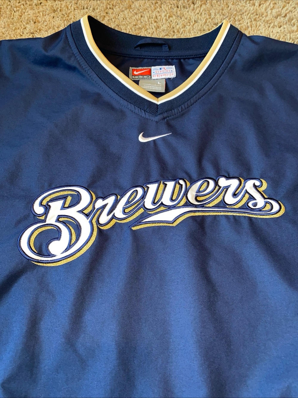 Milwaukee Brewers Sweatshirt V Neck Nike Team Pull Over Navy Side Zipper Size L - Picture 2 of 9